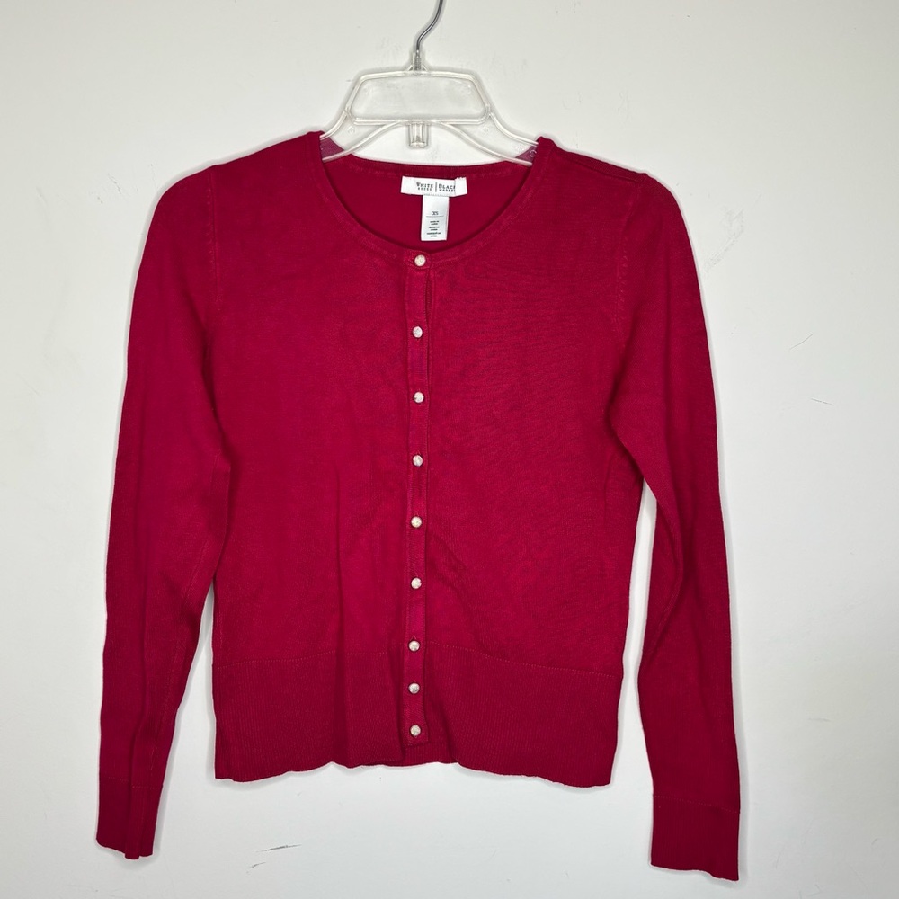 BN6 White House Black Market Deep Fuschia Cardigan Knit Sweater Preppy XS